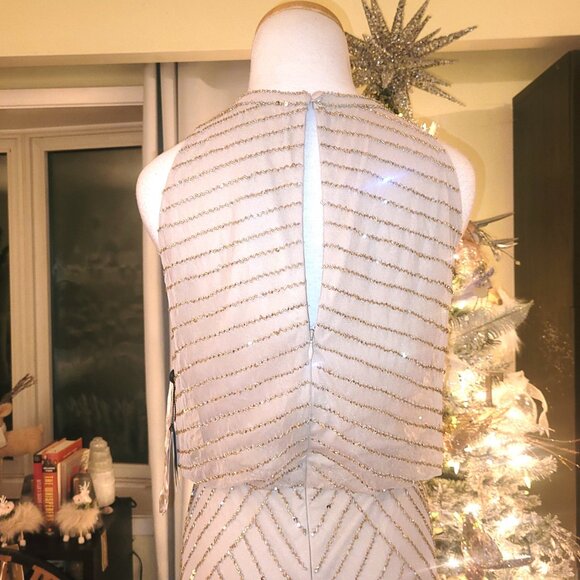 NWT Adrianna Papell Champagne Art Deco Beaded Gown, size 12 - Picture 5 of 10